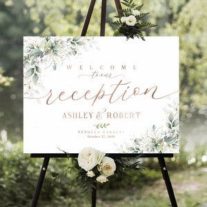 Reception Welcome Sign, Wedding reception sign, Wedding Welcome Sign, Wedding reception Decor, Greenery wedding Sign, Rehearsal dinner sign