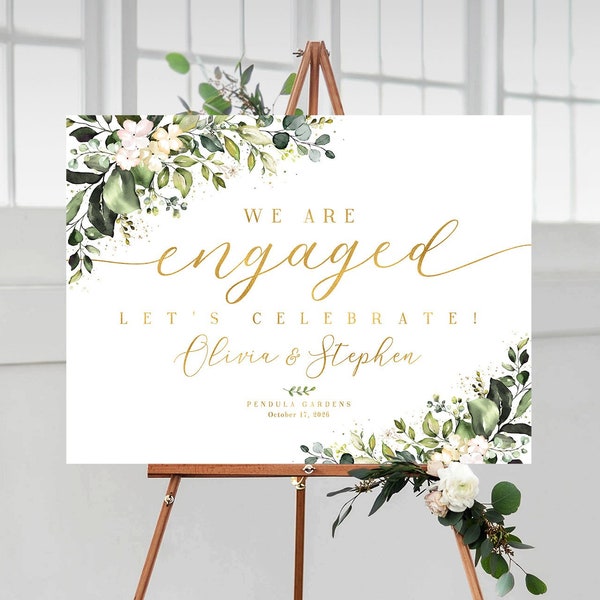Engagement party sign, Engagement welcome sign, Greenery Engagement Decor, Greenery Engagement decorations, PRINTABLE Sign, Engagement sign