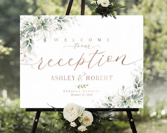 Reception Welcome Sign, Wedding reception sign, Wedding Welcome Sign, Wedding reception Decor, Greenery wedding Sign, Rehearsal dinner sign