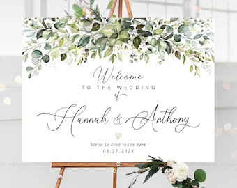 Wedding Welcome Sign, Greenery wedding decorations, Engagement welcome sign, Greenery decor, Greenery wedding sign, Rehearsal Dinner Sign