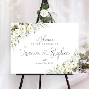 Cartello di benvenuto per matrimonio, cartello per matrimonio con rosa bianca, cartelli per matrimonio, decorazioni per matrimonio con rosa bianca, cartello di benvenuto per fidanzamento, cartello per cena di prova