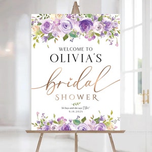 Bridal Shower Sign, Bridal Shower welcome sign, Baby Shower Sign, Bridal Shower banner, Bridal shower invitation, Purple Lavender Decor