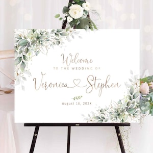 Letrero de bienvenida para boda, decoraciones de boda con vegetación, letrero de bienvenida para compromiso, decoración con vegetación, letrero de boda con vegetación, letrero para cena de ensayo