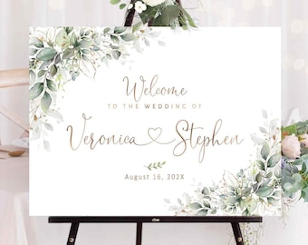 Wedding Welcome Sign, Greenery wedding decorations, Engagement welcome sign, Greenery decor, Greenery wedding sign, Rehearsal Dinner Sign