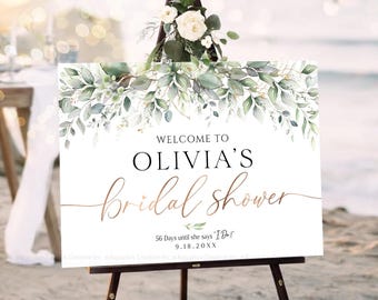 Personalized Bridal Shower Sign, Bridal Shower Welcome Sign, Bridal Shower banner, Greenery Bridal Shower Decorations, Greenery Shower decor