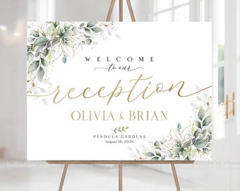 Reception Welcome Sign, Wedding reception sign, Wedding Welcome Sign, Wedding reception Decor, Greenery wedding Sign, Rehearsal dinner sign