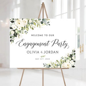 Engagement party welcome sign, Engagement party sign, Greenery Engagement Decor, Engagement party decorations, Engagement Signs