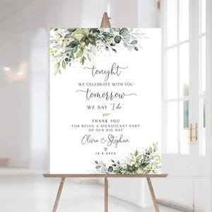 Rehearsal Dinner Decor, Rehearsal Dinner Sign, The Night Before Sign, Wedding Rehearsal Dinner, Greenery Eucalyptus Decor, Rehearsal signs