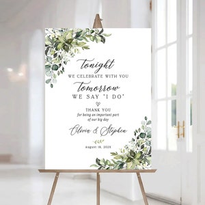 Rehearsal Dinner Decor, Rehearsal Dinner Sign, The Night Before Sign, Wedding Rehearsal Dinner, Greenery Eucalyptus Decor, Rehearsal signs