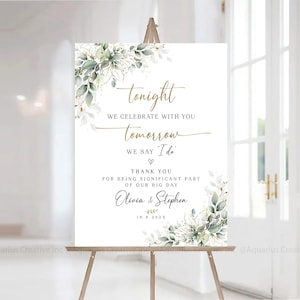 Rehearsal signs, The Night Before Sign, Rehearsal Dinner Sign, Wedding Rehearsal Dinner sign, Greenery Decor, Wedding welcome sign, Greenery