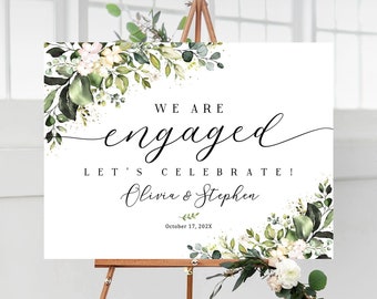 Engagement welcome sign, Engagement party sign, Greenery Engagement Decor, Greenery Engagement decorations, Engagement Sign, Engaged sign