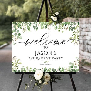 Pensioen feestbord, pensioen welkom teken, pensioen feest welkomstbord, pensioen decoratie, groen pensioen decor