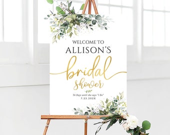 Bridal Shower Sign, Bridal Shower Decorations, Bridal Shower Welcome Sign, Bridal Shower banner, Greenery Bridal Shower Sign, Greenery sign