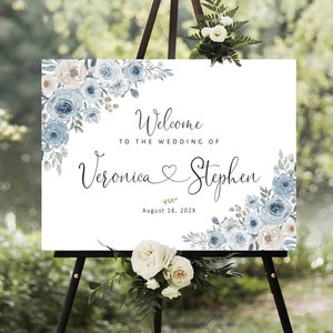 Wedding Welcome Sign, Dusty blue wedding, Wedding signs, Dusty blue Wedding decor, Engagement welcome sign, Rehearsal Sign, Greenery Decor