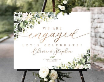 Engagement welcome sign, Engagement party sign, Greenery Engagement Decor, Greenery Engagement decorations, Engagement Sign, Engaged sign