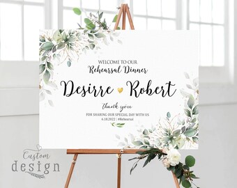 Rehearsal Dinner Sign, Wedding Rehearsal Sign, Greenery Wedding, Engagement welcome sign, Wedding signs, Greenery Decor, Rehearsal decor