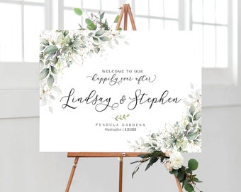 Welcome Wedding Sign, Wedding welcome Sign, Watercolor Wedding Sign, Greenery welcome sign, Greenery wedding decorations, Printable poster