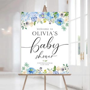 Baby Shower Sign, Baby Shower Welcome Sign, Baby Shower Decorations, Baby Shower Invitations, Blue hydrangea baby shower, Baby shower gift