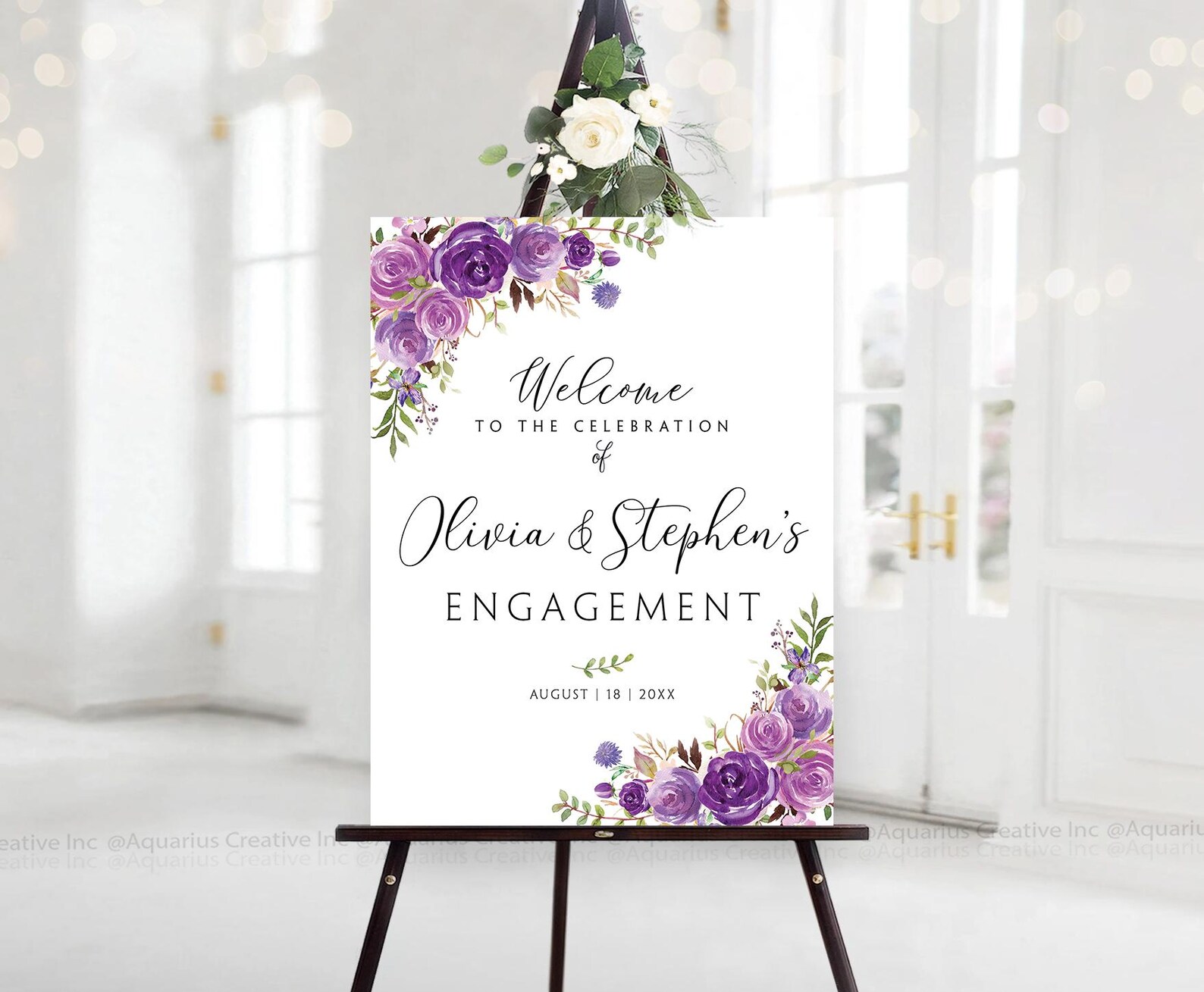 Welcome Violet Engagement Welcome Sign, Engagement Party Sign, Purple Engagement Decor ...
