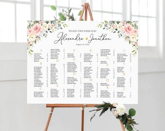 Wedding seating chart, Wedding seating chart alphabetical, Seating Chart Poster, Floral Wedding Seating Chart, Guests Seating, Guest tables