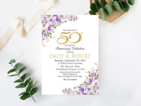 Golden Wedding Anniversary Cheers To 50 Years Invitation Etsy
