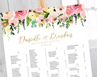 Rush 12Hours, Wedding seating chart, Wedding seating chart alphabetical, Seating Chart Poster, Floral Wedding Seating Chart, Seating Plan