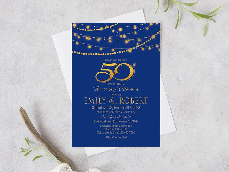 Golden Wedding Anniversary Cheers To 50 Years Invitation Etsy