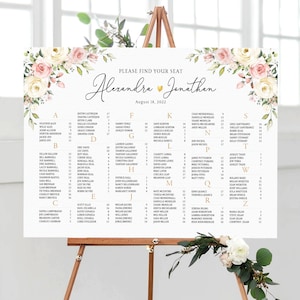 Tabla de asientos para bodas, Tabla de asientos florales, Tabla de asientos para bodas alfabéticamente, Cartel de la tabla de asientos, Signo de bienvenida a la boda, Mesas de invitados