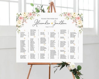 Wedding Seating Chart, Floral Seating chart, Wedding seating chart alphabetical, Seating Chart Poster, Wedding Welcome sign, Guests Tables