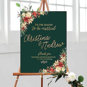 Christmas Wedding, Christmas Wedding Sign, Holly, Rose Berries, Christmas Wedding Decor, Wedding Welcome Sign, Tis the Season to be Married