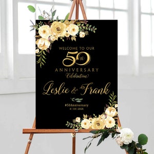 50th Anniversary Poster, Black and gold decorations, 50th Welcome Sign, 50th Anniversary invitation, 50th Anniversary sign, PRINTABLE Poster