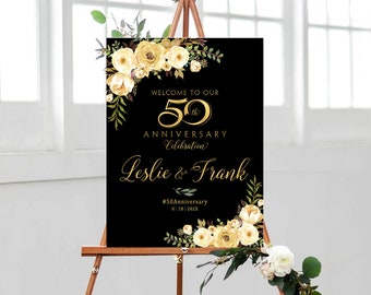 50th Anniversary Poster, Black and gold decorations, 50th Welcome Sign, 50th Anniversary invitation, 50th Anniversary sign, PRINTABLE Poster