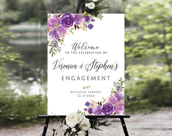 Engagement welcome sign, Engagement party sign, Purple Engagement Decor, Violet Engagement decorations, Engagement Sign, Engaged sign