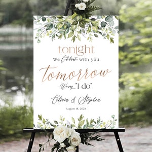 Rehearsal signs, The Night Before Sign, Rehearsal Dinner Sign, Wedding Rehearsal Dinner sign, Greenery Decor, Wedding welcome sign, Greenery