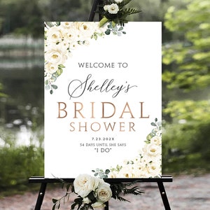 Bridal Shower decoration, Bridal Shower Welcome Sign, Bridal Shower sign, Templates Sign, Bridal shower welcome sign, White rose decor