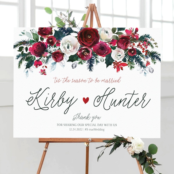 Christmas Wedding, Christmas Wedding Sign, Holly, Rose Berries, Christmas Wedding Decor, Wedding Welcome Sign, Tis the Season to be Married