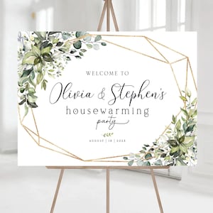 Letrero de bienvenida para inauguración de la casa, letrero para fiesta de inauguración de la casa, decoración para fiesta de inauguración de la casa, invitación para inauguración de la casa, decoraciones verdes para inauguración de la casa