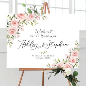 Wedding welcome Sign, Bridal shower sign, Wedding Sign, Blush flowers decor, Greenery welcome sign, Wedding decorations, Printable Poster