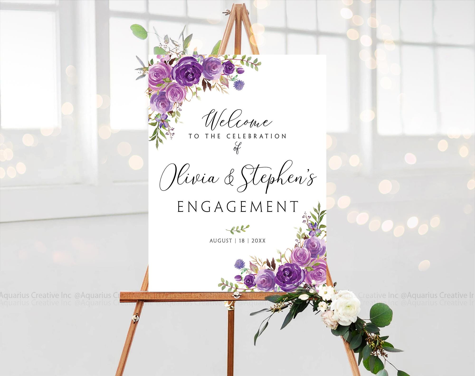 Welcome Violet Engagement Welcome Sign, Engagement Party Sign, Purple Engagement Decor ...