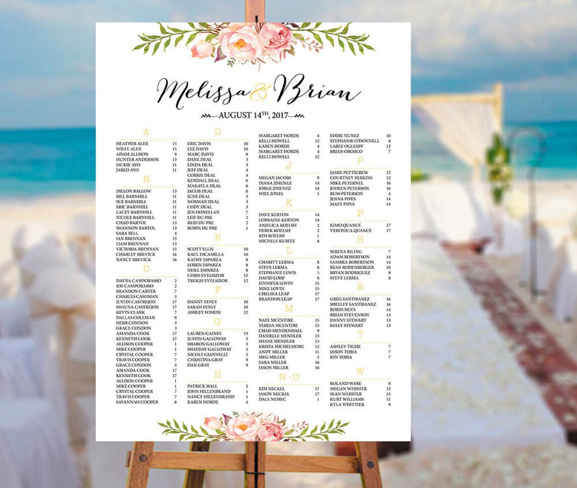 Printable Wedding Seating Chart Wedding Seating Chart - Etsy