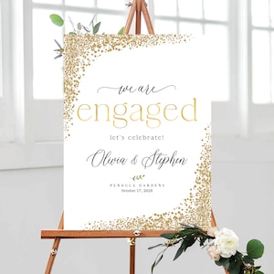 Engagement welcome sign, Engagement party sign, Gold polka dots Decor, Gold Polka dot Party Sign, Wedding welcome Sign, Gold Wedding welcome