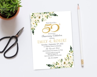 Golden wedding anniversary, Cheers to 50 Years Invitation, 50th anniversary invitation, Gold 50th Anniversary, Anniversary decorations