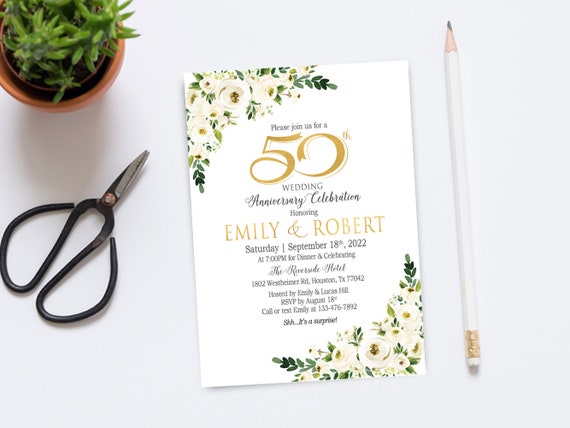 Golden Wedding Anniversary Cheers To 50 Years Invitation Etsy