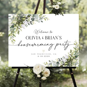 Letrero de bienvenida para inauguración de la casa, letrero para fiesta de inauguración de la casa, decoración para fiesta de inauguración de la casa, invitación para inauguración de la casa, decoraciones verdes para inauguración de la casa