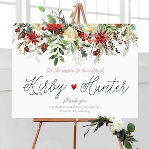 Christmas Wedding, Christmas Wedding Sign, Holly, Rose Berries, Christmas Wedding Decor, Wedding Welcome Sign, Tis the Season to be Married