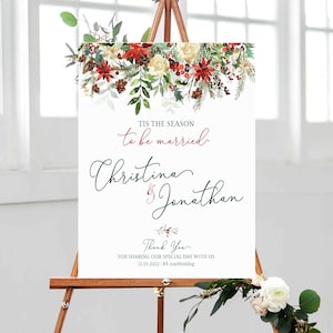 Christmas Wedding, Christmas Wedding Sign, Holly, Rose Berries, Christmas Wedding Decor, Wedding Welcome Sign, Tis the Season to be Married