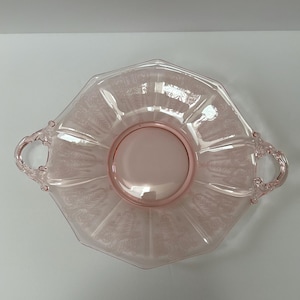 Vintage  Depression Elegant Glass Cambridge Tray Cleo Etched Handles Peach Blo