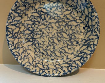 ROSEVILLE Oh USA Blue Spongeware Friendship Pottery 9.5" Pie Plate