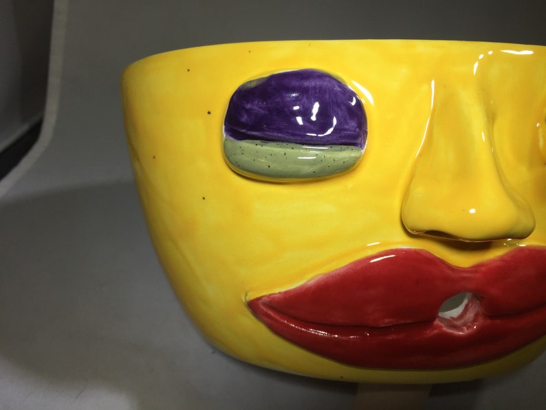 Lippy lulu muggslies series Face Yarn Bowl. Unique. Funny face Etsy