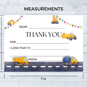Construction Birthday Thank You, Construction Thank You Card, Printable ...
